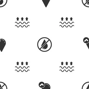 Set Water drop, forbidden and Waves of water and evaporation on seamless pattern Illustrazione stock