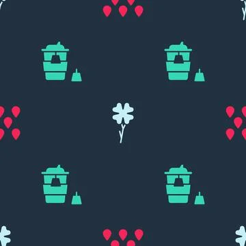 Set Water drop, Four leaf clover and Coffee cup to go on seamless pattern Stock Illustration