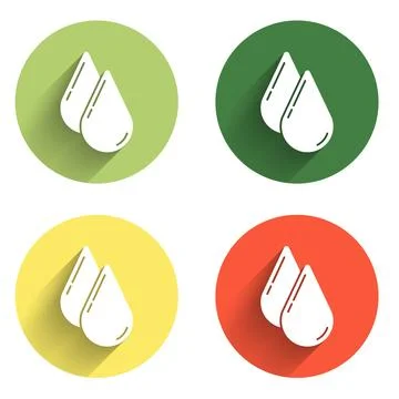 Set Water drop icon isolated with long shadow background. Color circle butt.. Stock Illustration