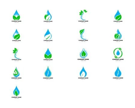Set of Water drop leaf nature logo design template Illustrazione stock