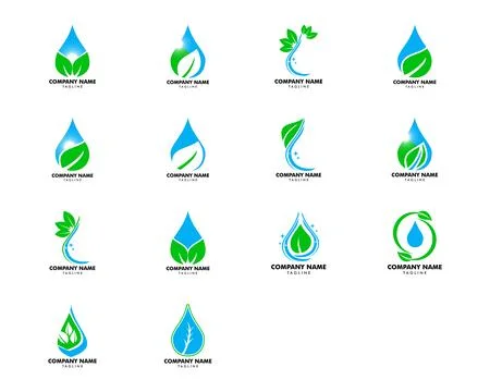 Set of Water drop leaf nature logo design template Stock Illustration