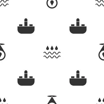 Set Water drop with location, Wave water and Washbasin tap on seamless pattern 스톡 일러스트
