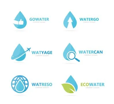 Set of water drop logo combination. Oil and droplet symbol or icon. Unique aqua Stock Illustration