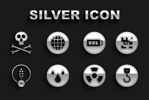 Set Water drop, QR code, Industrial hook, Radioactive, Gluten free grain Stock Illustration