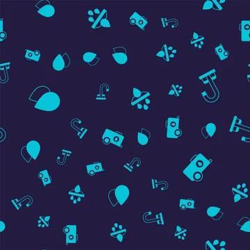 Set Water drop, tap, filter cartridge and Mobile water tank on seamless pattern Stock Illustration