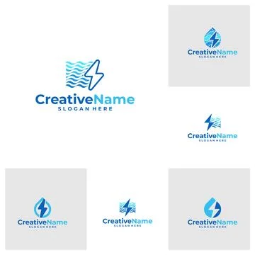 Set of water electric logo vector template. Creative electric water logo de.. 스톡 일러스트