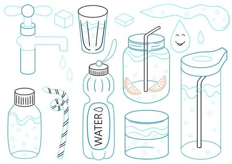 Set of water elements perfect for hydration and health themes Stock Illustration
