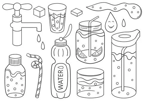 Set of water elements perfect for hydration and health themes Stock Illustration
