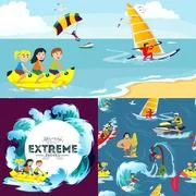 Set of water extreme sports icons, isolated design elements for