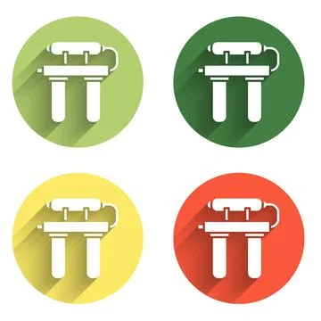 Set Water filter icon isolated with long shadow background. System for filt.. Stock Illustration