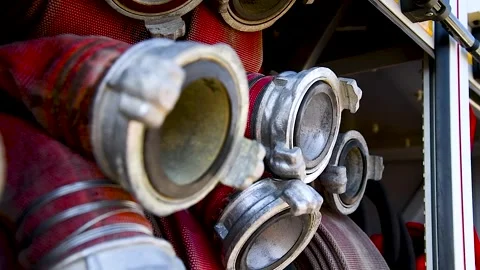 Set of water hoses inside fire truck Stock Footage 254338375