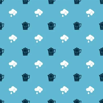 Set Water jug with a filter and Cloud rain on seamless pattern. Vector 스톡 일러스트
