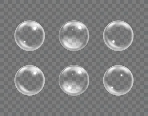 Set of water liquid sphere. Round crystal 3d macro raindrop or clean flowing Stock Illustration