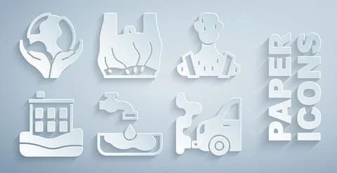 Set Water problem, High human body temperature, House flood, Car exhaust, S.. Stock Illustration