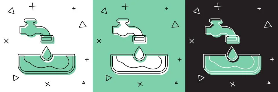 Set Water problem icon isolated on white and green, black background. Poor Stock Illustration