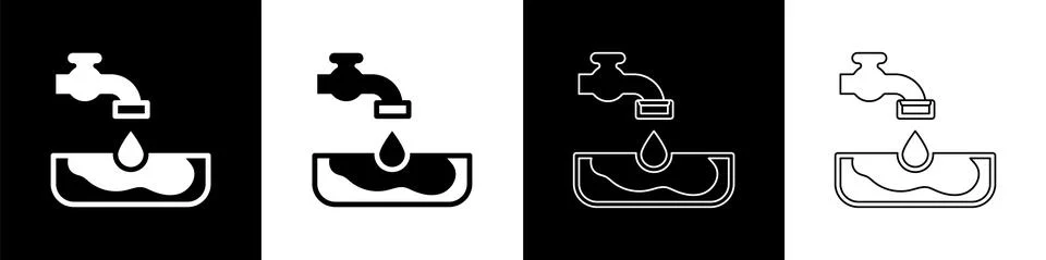 Set Water problem icon isolated on black and white background. Poor countries Stock Illustration