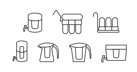 Set of water purifier icon in linear style, vector Stock Illustration