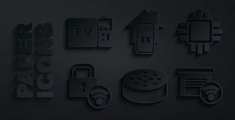 Set Water sensor, Processor with CPU, Digital door lock, Smart garage, Mobile 스톡 일러스트