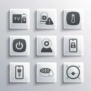 Set Water sensor, Robot vacuum cleaner, Digital door lock, Web camera, Smart key Illustrazione stock