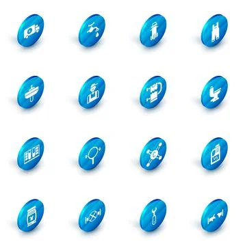 Set Water tap, filter, Work overalls, Washbasin, Test tube with water drop Stock Illustration