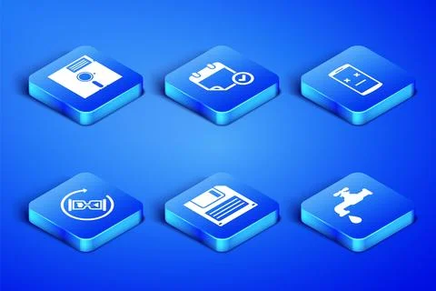 Set Water tap, Floppy disk in the 5.25-inch, , Waiting, Calendar with check mark Stock Illustration