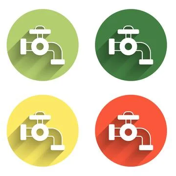 Set Water tap icon isolated with long shadow background. Color circle butto.. Stock Illustration