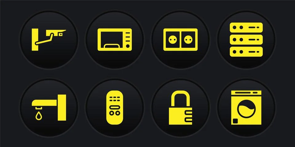 Set Water tap, Server, Data, Web Hosting, Remote control, Safe combination lock Stock Illustration
