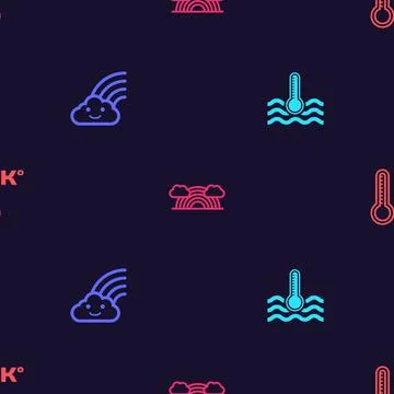 Set Water thermometer, Rainbow with cloud, clouds and Meteorology on seamless Illustrazione stock