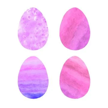 Set of watercolor abstract eggs. Easter elements, backgrounds and textures. I Stock Illustration