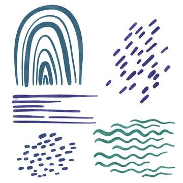 Set of watercolor abstract elements, hand drawn vector illustration. Stock Illustration
