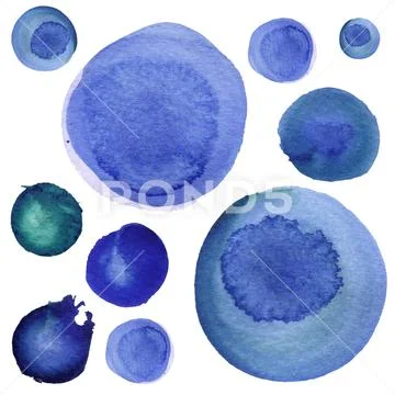 Set of watercolor cerulean, cobalt blue, ultramarine circles. Watercolour  round Illustration #71812648