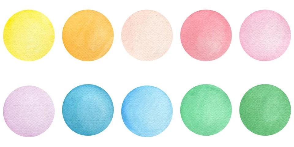 Set of watercolor colorful dots, vibrant colors circles design element Stock Illustration