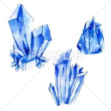 Set of watercolor crystals, natural decoration crystals collecti Stock Illustration