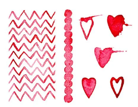 Set watercolor decoration in vector format for your design, heart, zigzag Stockillustratie