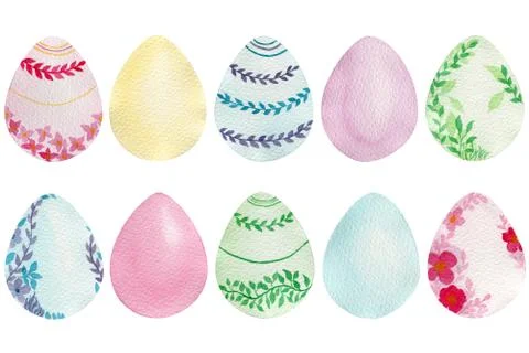Set of watercolor Easter eggs isolated on white Stock Illustration