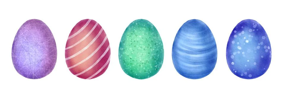Set of watercolor Easter eggs isolated on white background Stock Illustration
