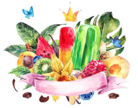 Set of watercolor fruit on a white background Stock-Illustration