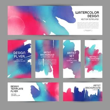 Set watercolor labels design elements, vintage frame handmade aquarelle. Bann Stock Illustration