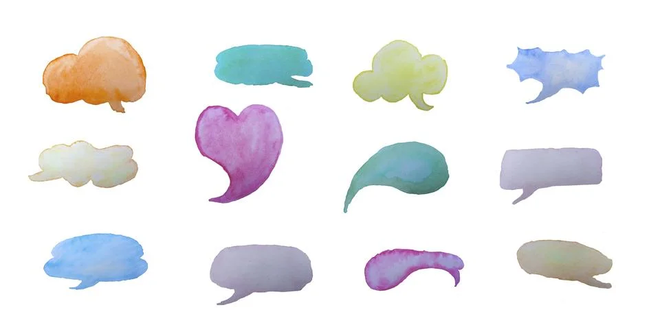 Set of watercolor message bubbles Stock Illustration