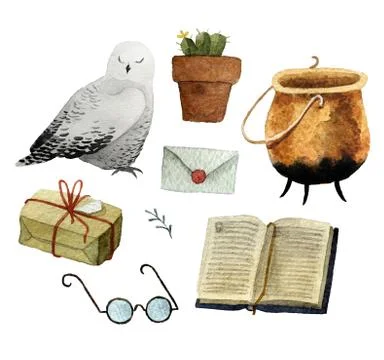 Set of watercolor objects Illustrazione stock