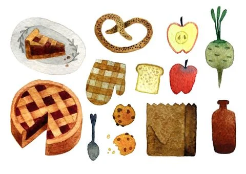 Set of watercolor objects Stock Illustration