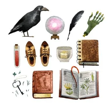 Set of watercolor objects Stock Illustration