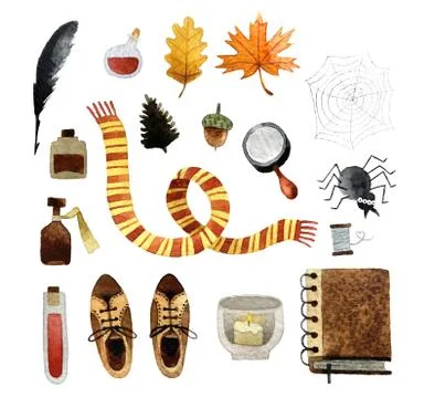 Set of watercolor objects Stock Illustration