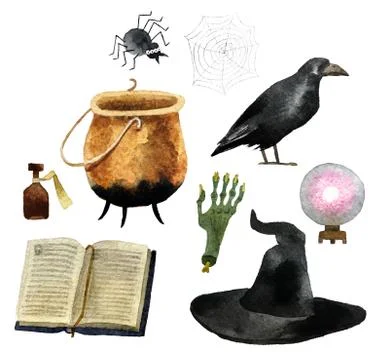 Set of watercolor objects Stock Illustration