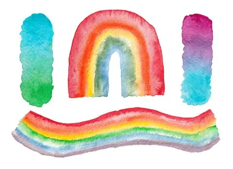 Set of watercolor rainbow abstract elements isolated on white background. Stock Illustration