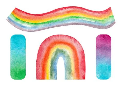 Set of watercolor rainbow abstract elements isolated on white background. Stock Illustration