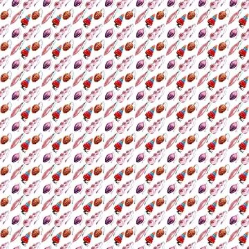 A set of watercolor seamless pattern with shiny glass Christmas Tree toys Stock Illustration