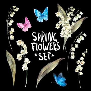 Set of watercolor Spring Nature elements Stock Illustration