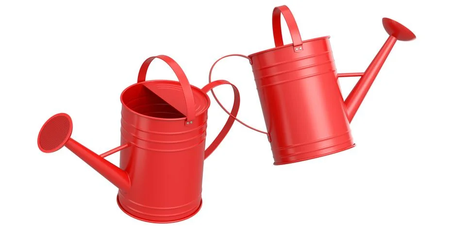 Set of watering can on white background. 3d render of gardening equipment too 스톡 일러스트