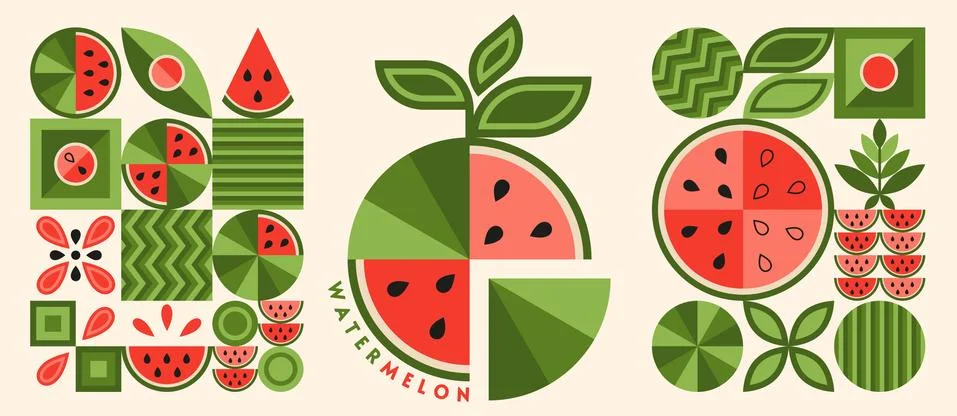 Set of watermelon elements logo in geometric forms Illustrazione stock
